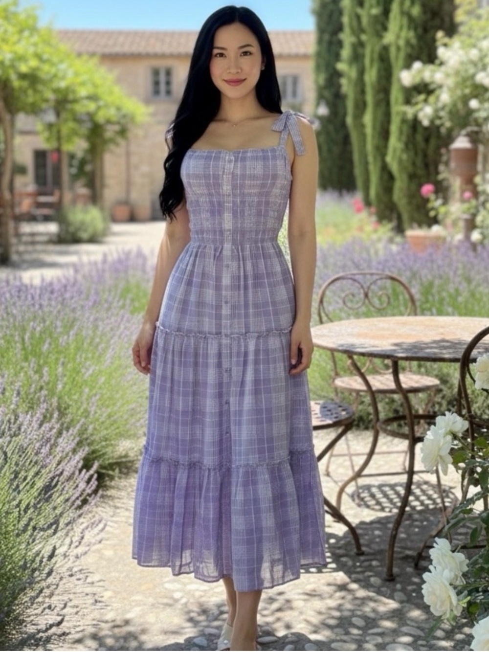 Women’s Lavender Tie-Shoulder Midi Dress - Picture 3 of 3